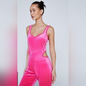 Nasty Gal Hot Pink Velvet Cutout Jumpsuit